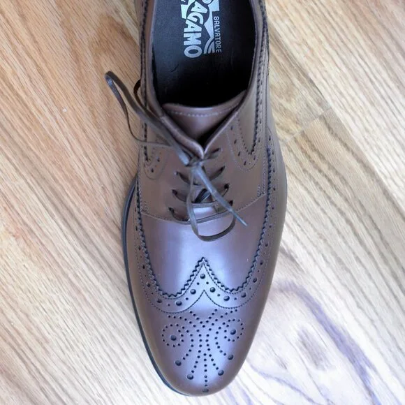 Salvatore Ferragamo NEW Men’s Brown Leather Wingtip Oxfords 10.5 D - Picture 11 of 13